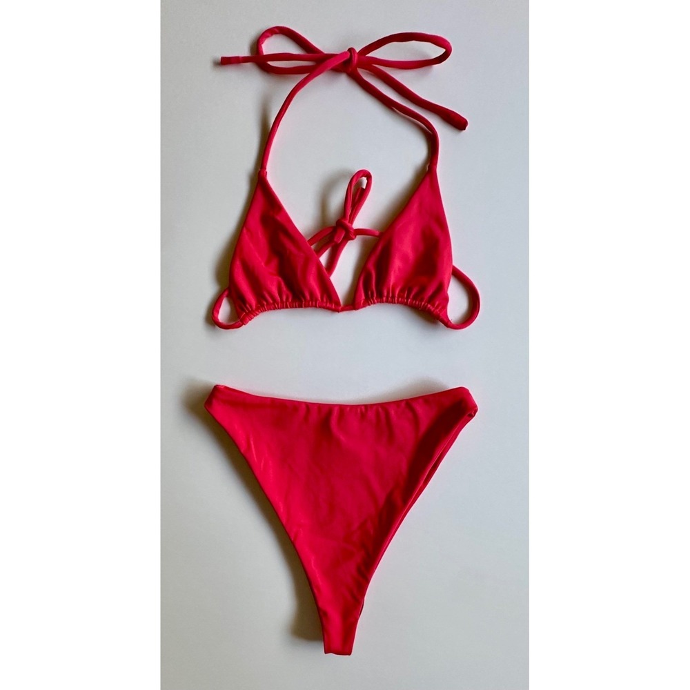 AEXAE High Hip Triangle Bikini Set Hot Pink Recycled Polyester‎ Two Piece Swim S